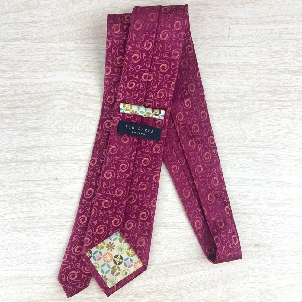 Mens TED BAKER Silk Tie Magenta Orange Swirl London Menswear Dandy
